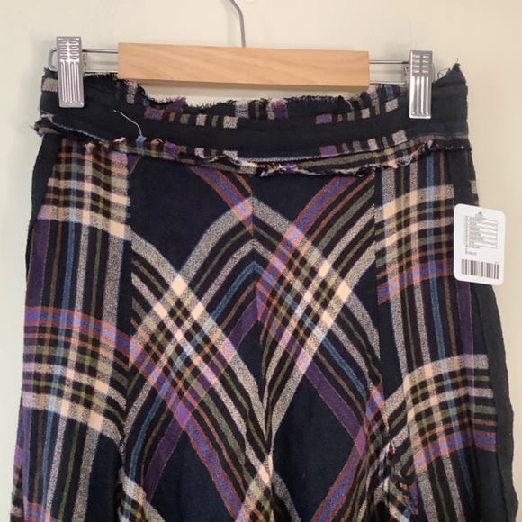 Free People Ombré Dip-dyed Plaid Maxi Skirt Frayed Hem Purple Red Black - Picture 4 of 7